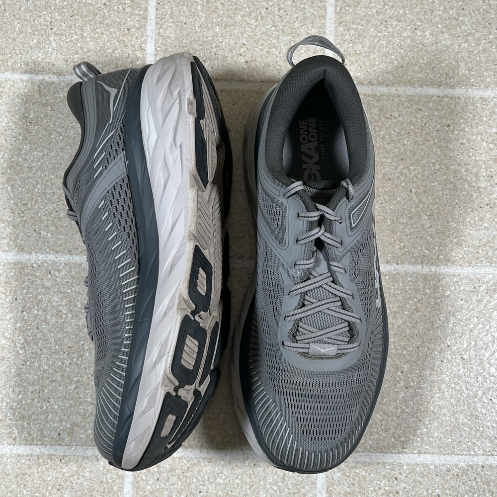 Hoka One One Mens Size 10.5 Bondi 7 Grey Gym Running Shoes Walking Sneakers - Picture 4 of 8